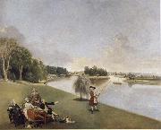 Johann Zoffany A View of the grounds of Hampton House with Mrs and Mrs Garrick taking tea
